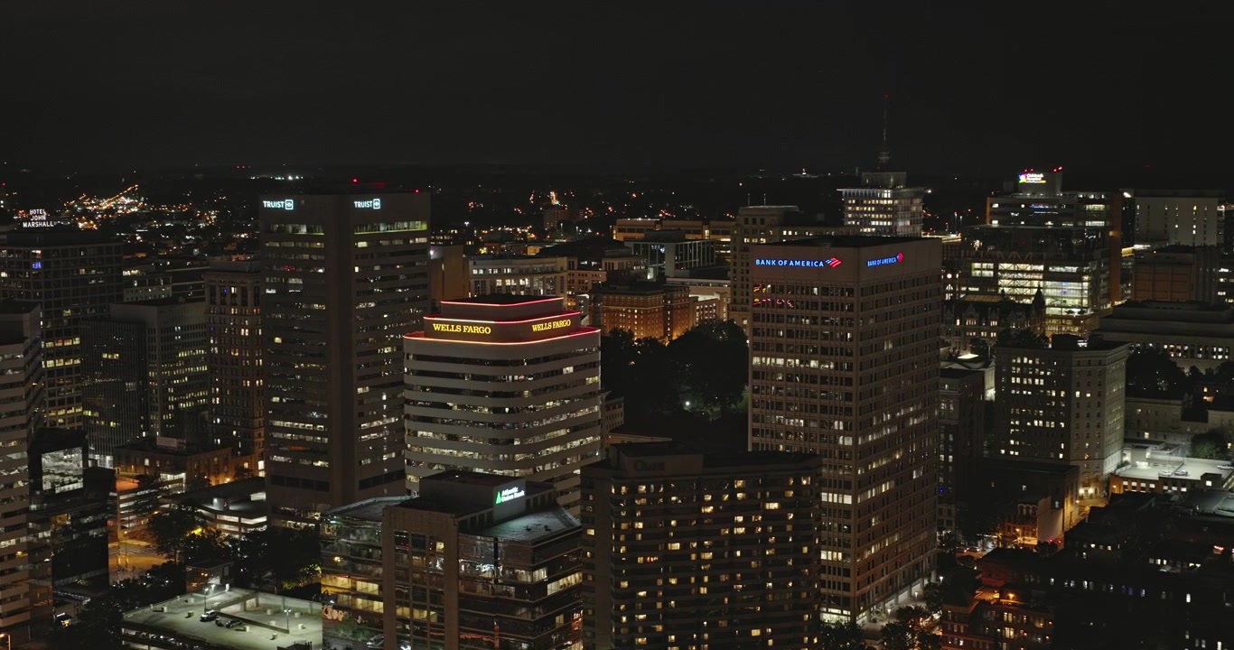 Richmond Virginia Aerial v47 low night flyover from the James River toward the Capitol, MCV, Shockoe Slip and downtown - Shot with 8k Camera - Sept 29th 2023