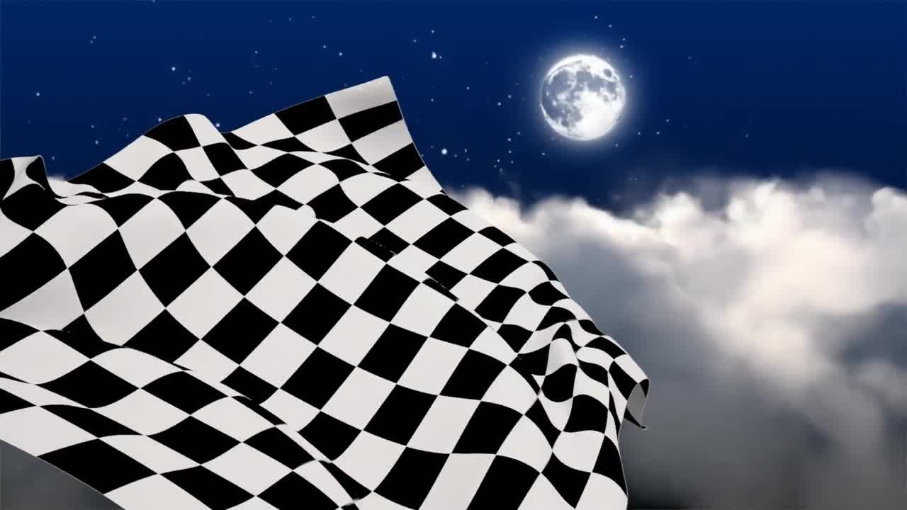 Checkered flag waving in starry night