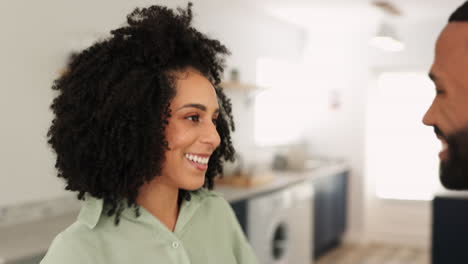 Dance,-kitchen-and-couple-with-apartment