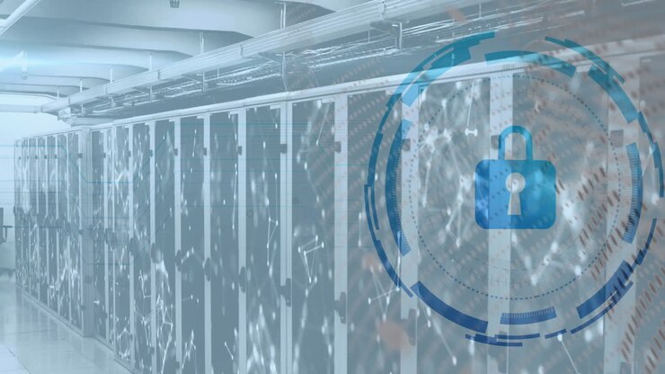 Animation of scope scanning with padlock icon over server room