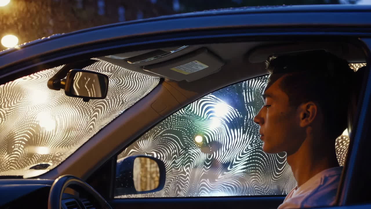 Young Person Inside Car at Night