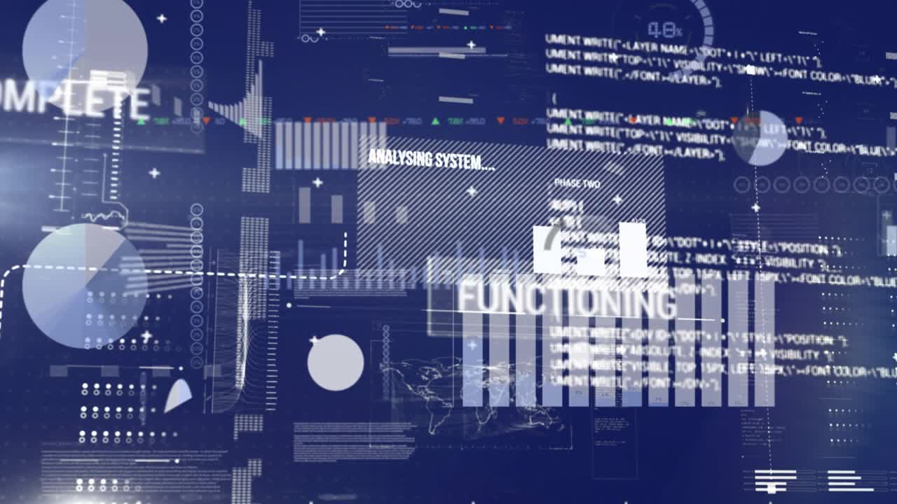 Animation of data processing over empty office