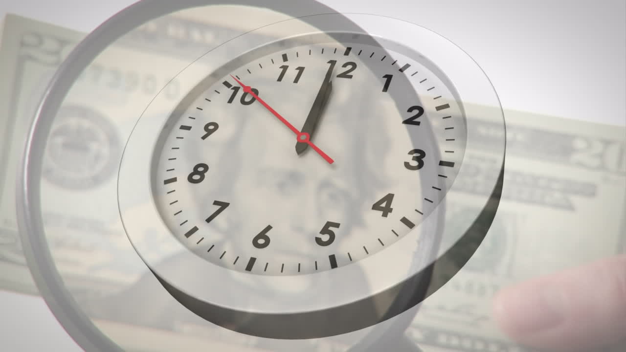 animación del tictac de reloj sobre billetes de dólares estadounidenses