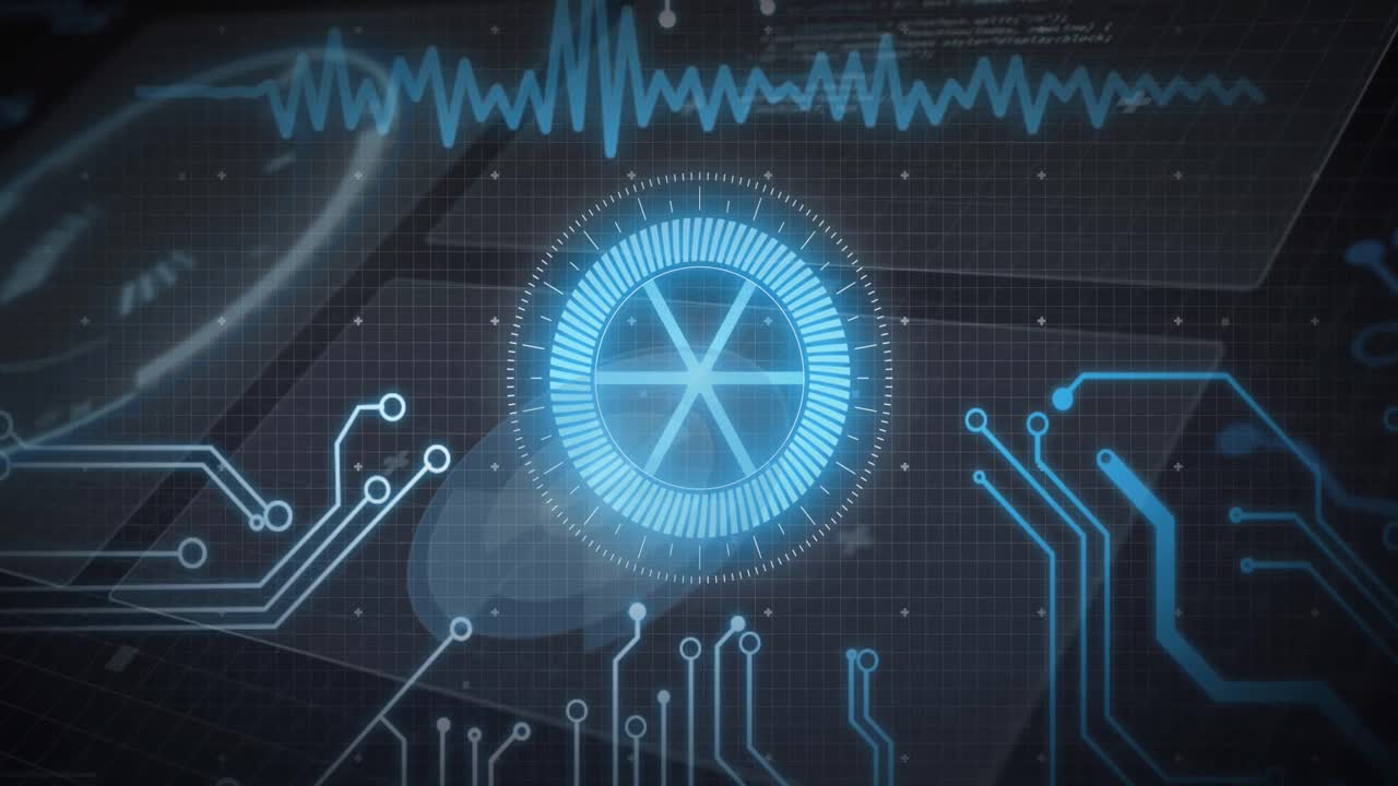 animación de pantalla digital con datos y circuito integrado
