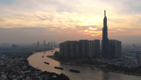 Aerial-of-boats-on-Saigon-river-and-distinctive-Landmark-81