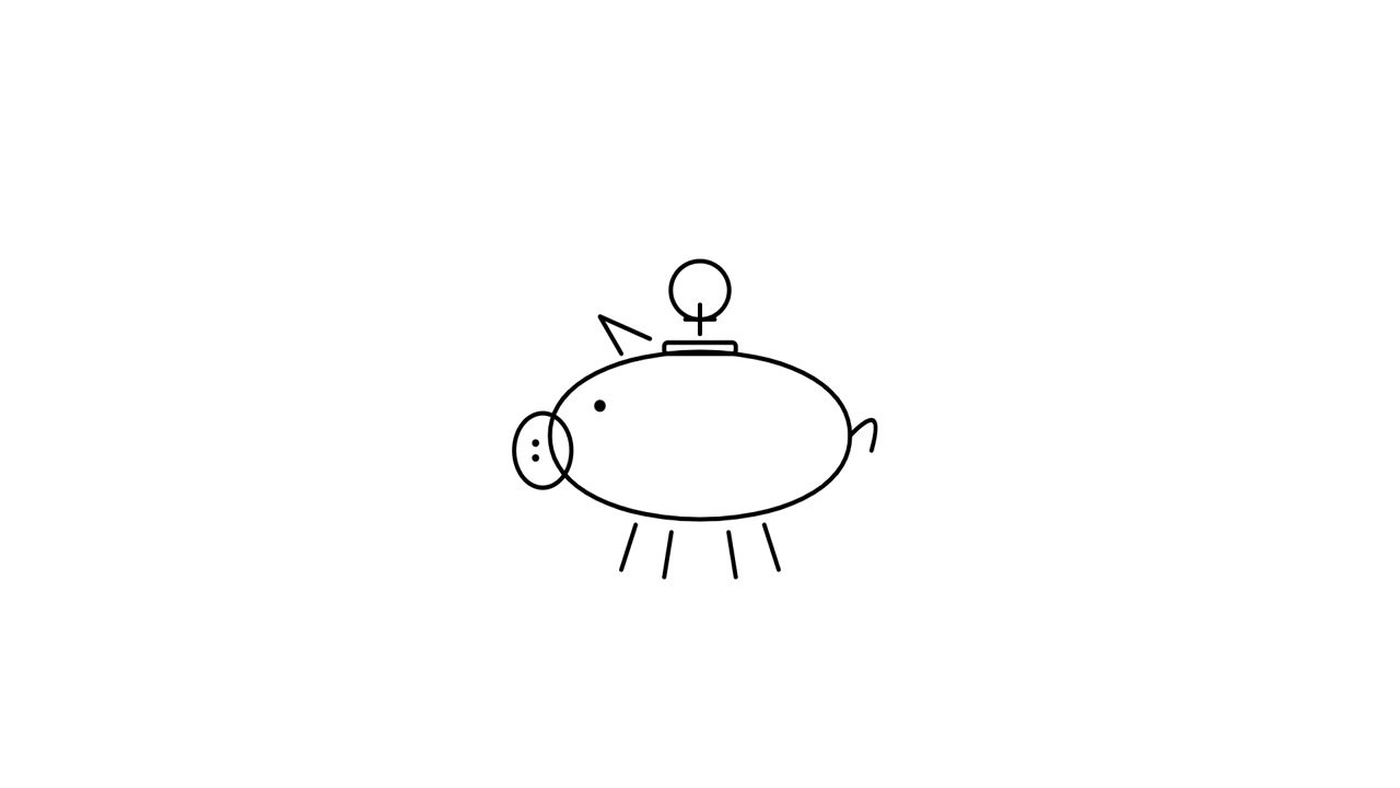 Simple Line Drawing Animation of a Coin Dropping into a Piggy Bank