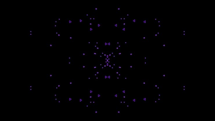 Motivo geometrico astratto viola pulsante su sfondo nero