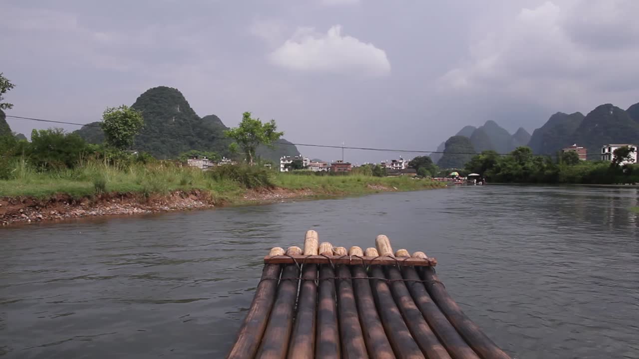 Chinese river, bamboo boat china riverside