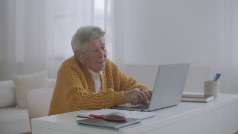 elderly-Woman-are-using-laptop-to-make-video-call-talking-gesturing-showing-thumbs-up-hand-gesture-indoors.-Old-woman-and-modern-devices-concept.