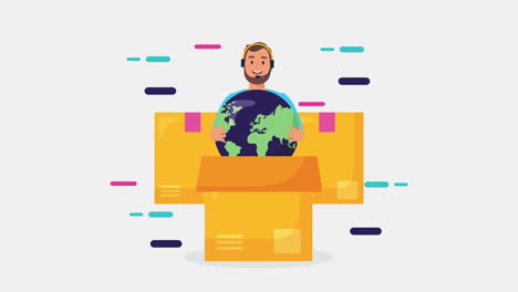 trabajador de servicios logísticos que levanta planetas mundiales y cajas