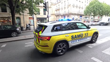 ambulance navigating through city traffic