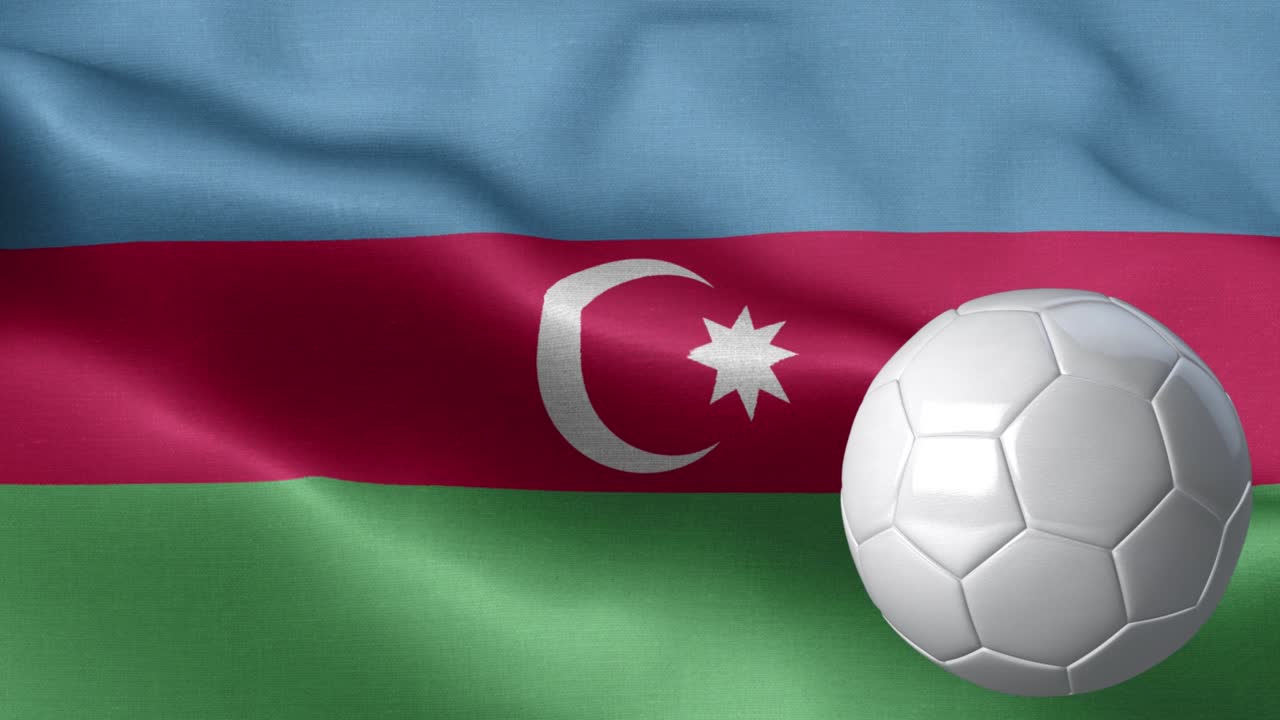 아제르바이잔의 발과 축구공 - 아세르바이잔 발 높은 세부 사항 - 국가 발 아제르베이잔 파동 패턴 loopable 요소 - 직물 질감과 끝없는 루프 - 축구 공과 발
