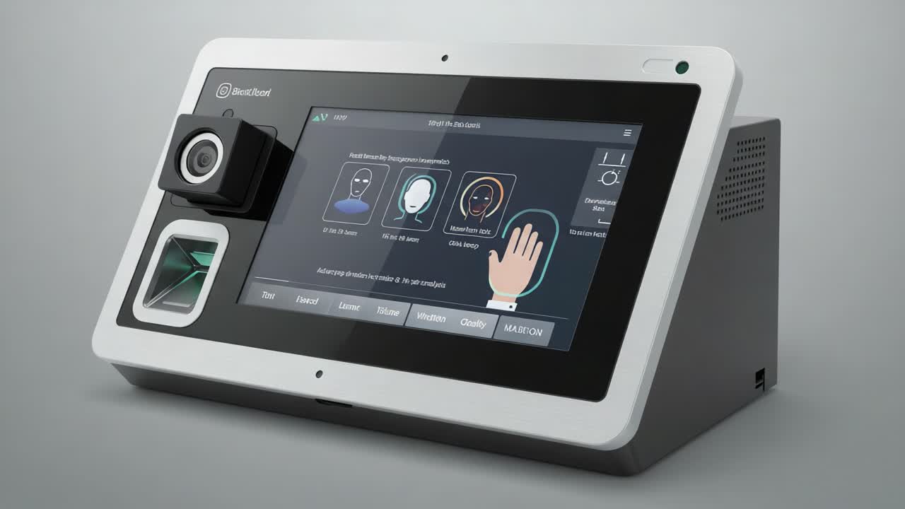 Advanced Biometric Verification Device Featuring Facial Recognition and Fingerprint Scanning Capabilities for Enhanced Security and Access Control Solutions
