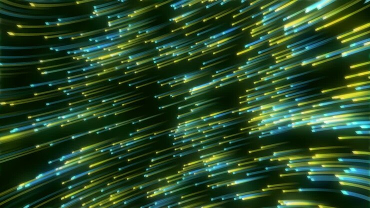 Grønt og lyseblåt lys strømmer skråt. Animation af abstrakt grafik. En baggrund af fantasi og kreativitet.