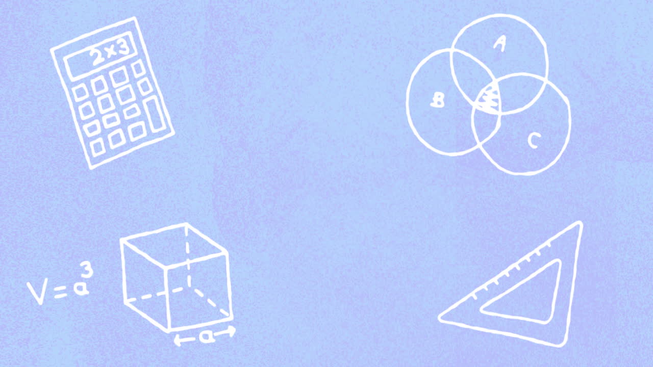 수학적 기호와 모양, 파란색 배경의 애니메이션