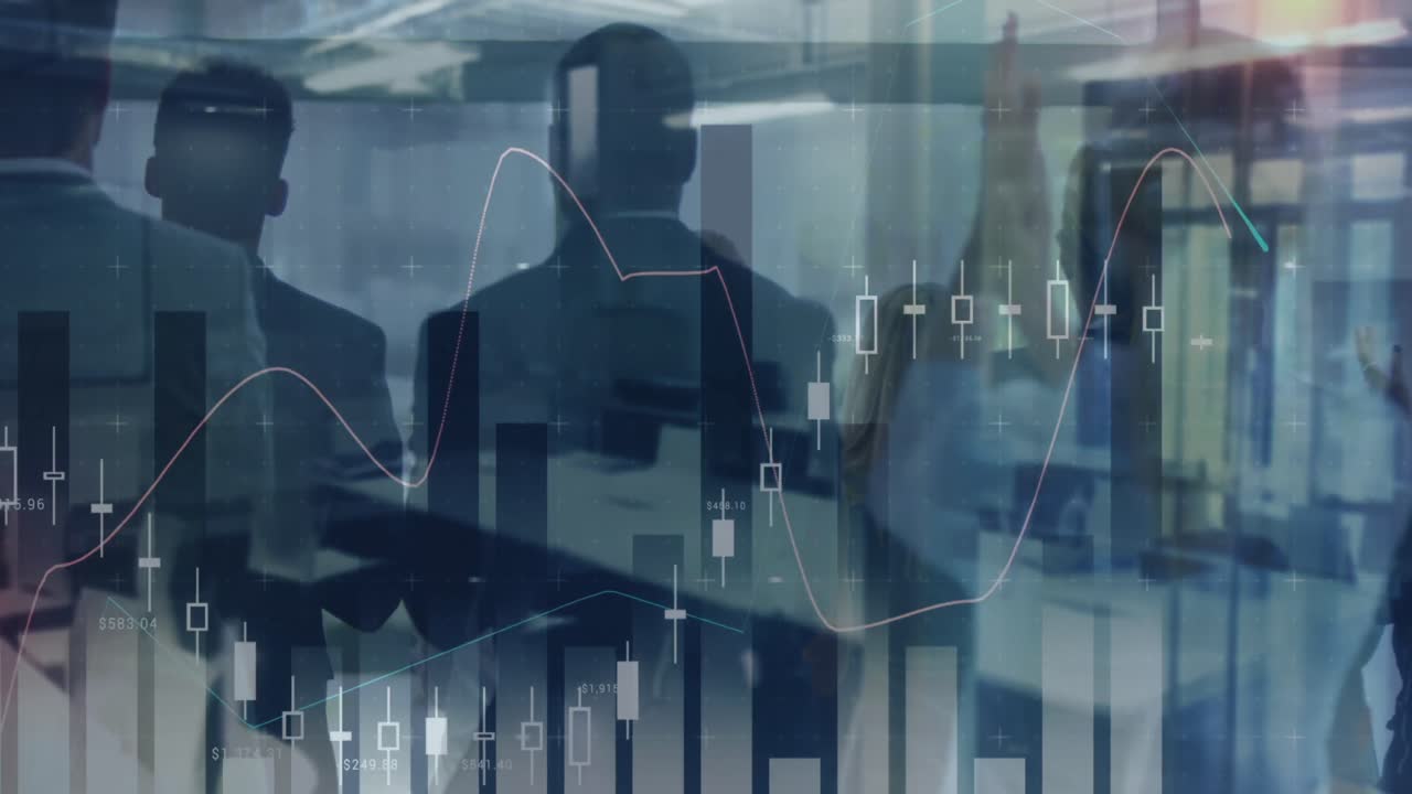 animazione dell'elaborazione statistica su uomini d'affari alla conferenza