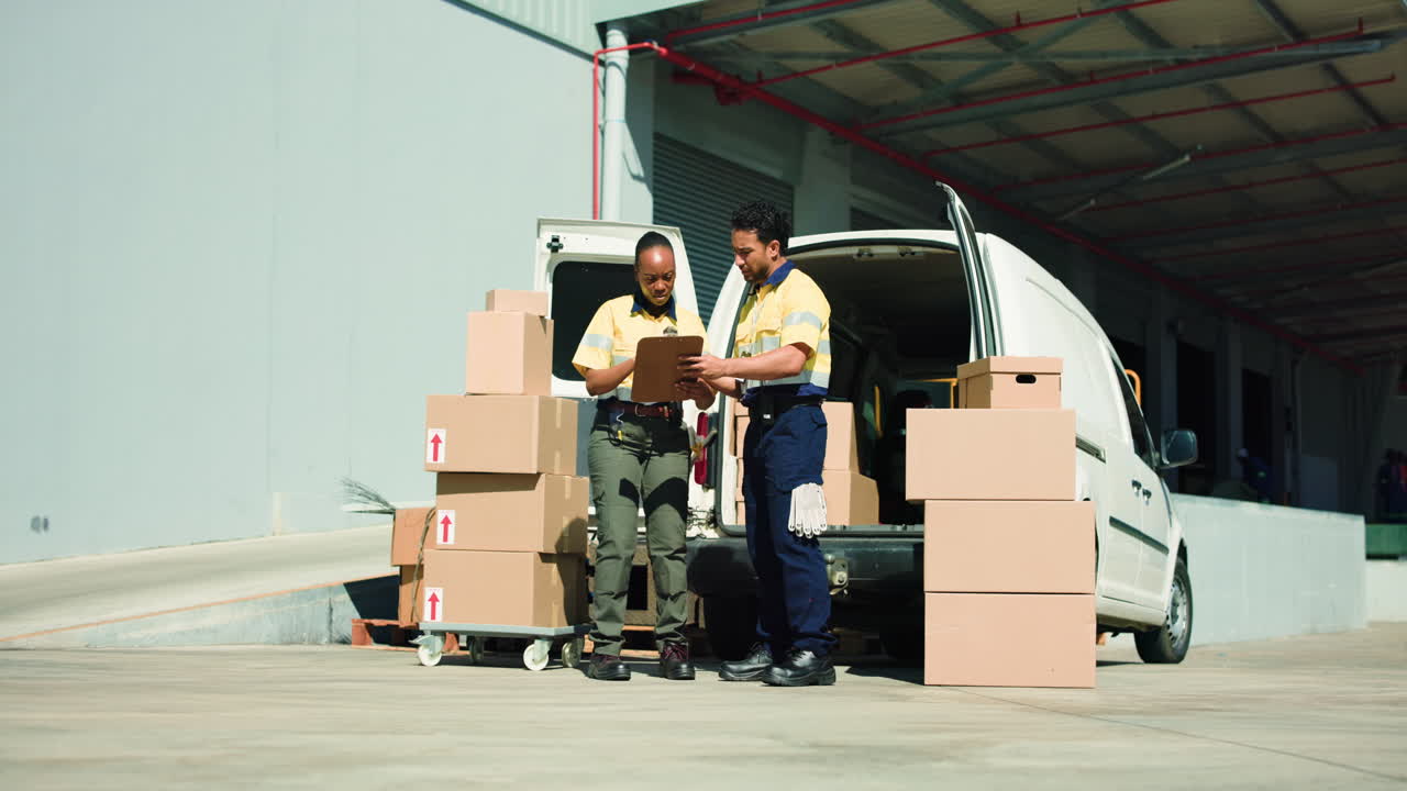 Depo Yükleme Rampasında Kutuları Kontrol Eden ve Ayıran Teslimat Çalışanları