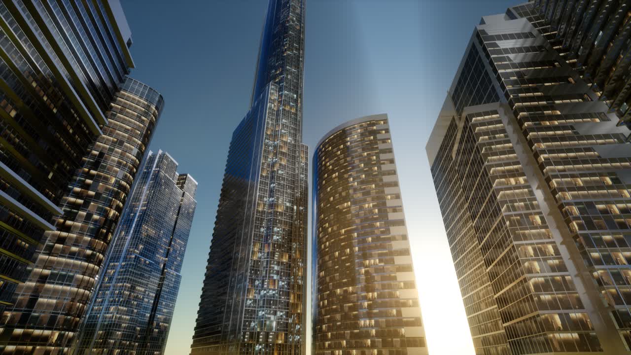 I grattacieli della città al tramonto