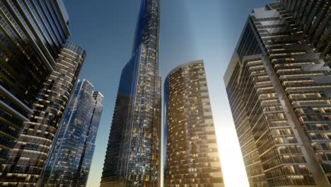 rascacielos de la ciudad al atardecer
