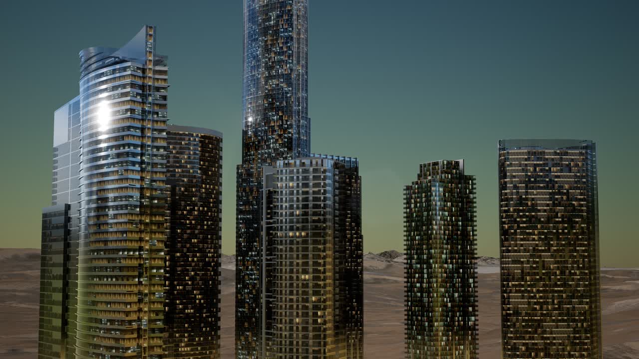 Grattacieli della città di notte nel deserto