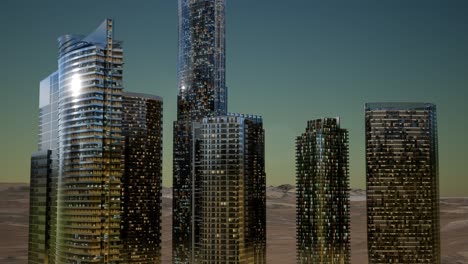 city skyscrapers at night in desert