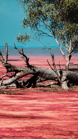 pink sand desert landscape with dead tree