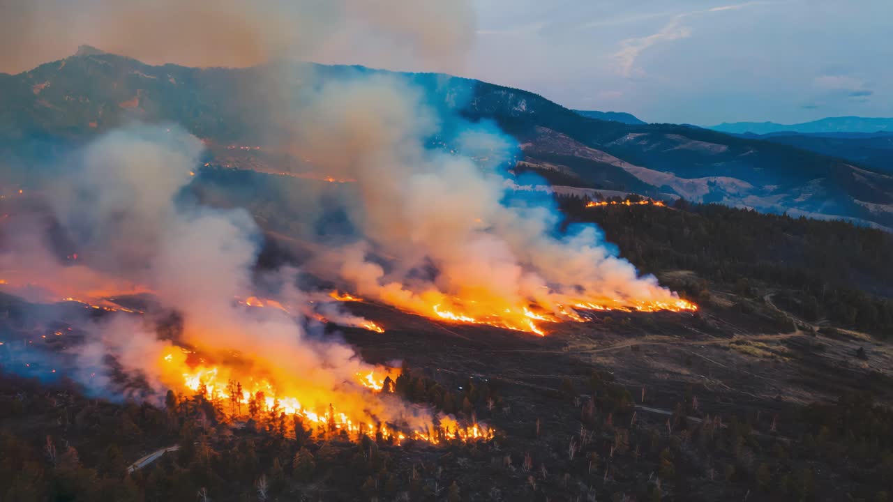 Incendio divampa su un paesaggio montano