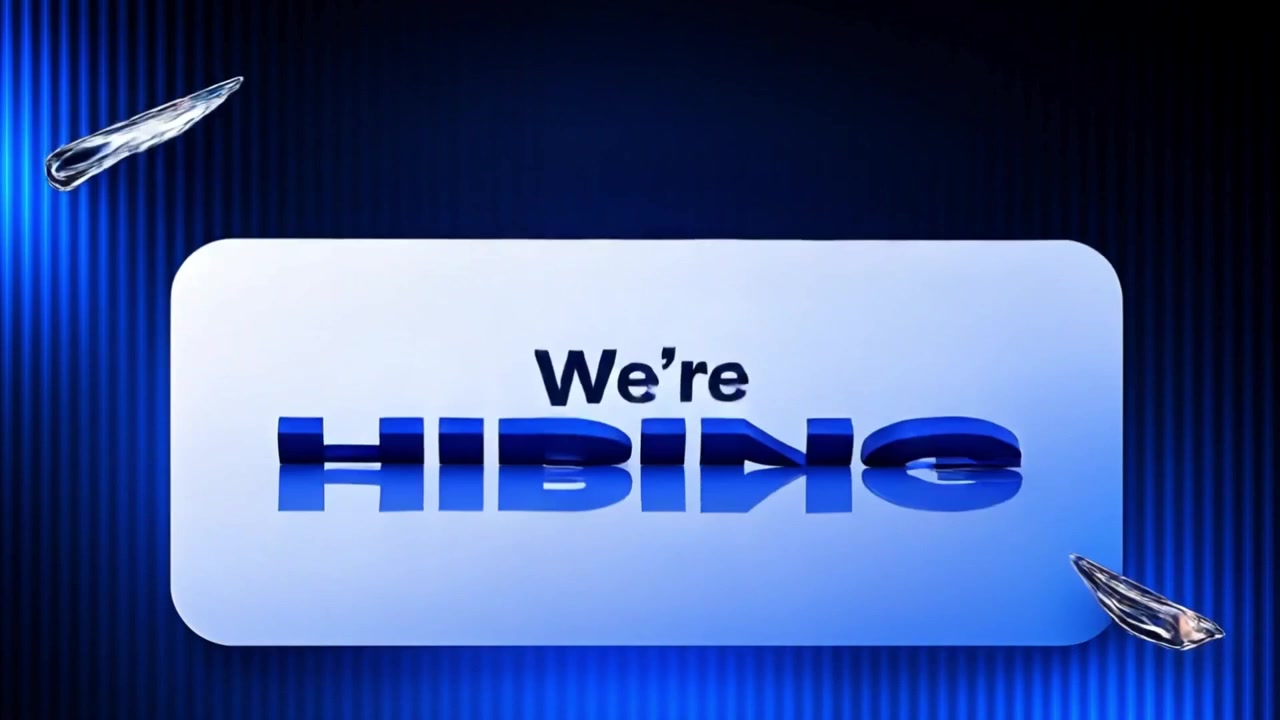 Abstract hiring banner variation with glowing gradients and modern corporate design