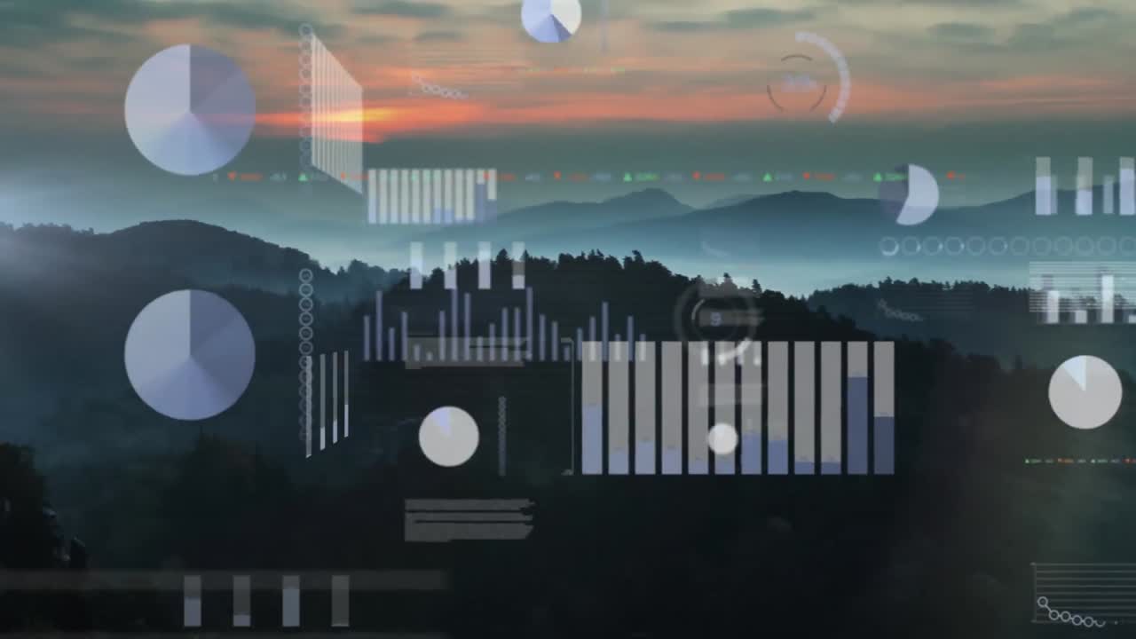 animación de estadísticas y procesamiento de datos sobre el paisaje