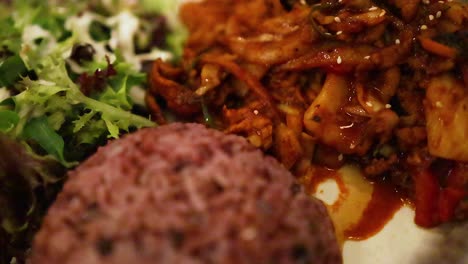 delicious korean meal with rice and salad