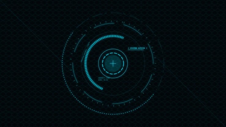 Interfaccia HUD digitale futuristica con scansione circolare rotante