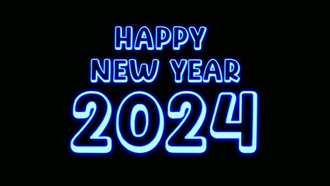 neon blue happy new year 2024 text animation motion graphics black background