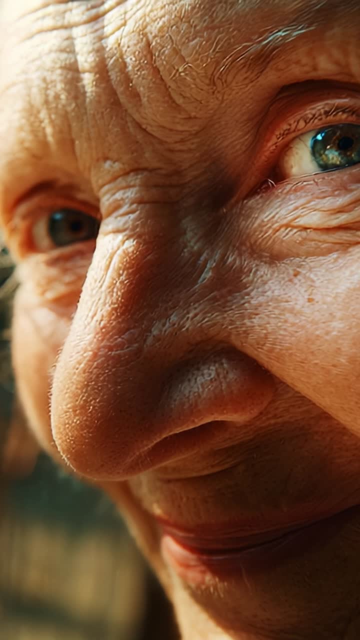 Close-Up Portrait of an Elderly Woman, Capturing Expressions of Wisdom, Experience, and the Beauty of Aging Through Detailed Facial Features and Emotions