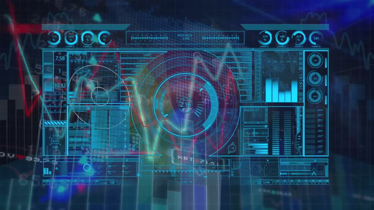 animación del procesamiento de datos sobre el escaneo de alcance sobre fondo negro
