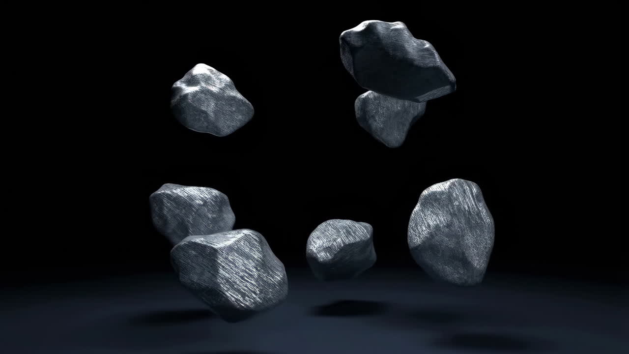 Floating Metallic Rocks in a Dark Environment