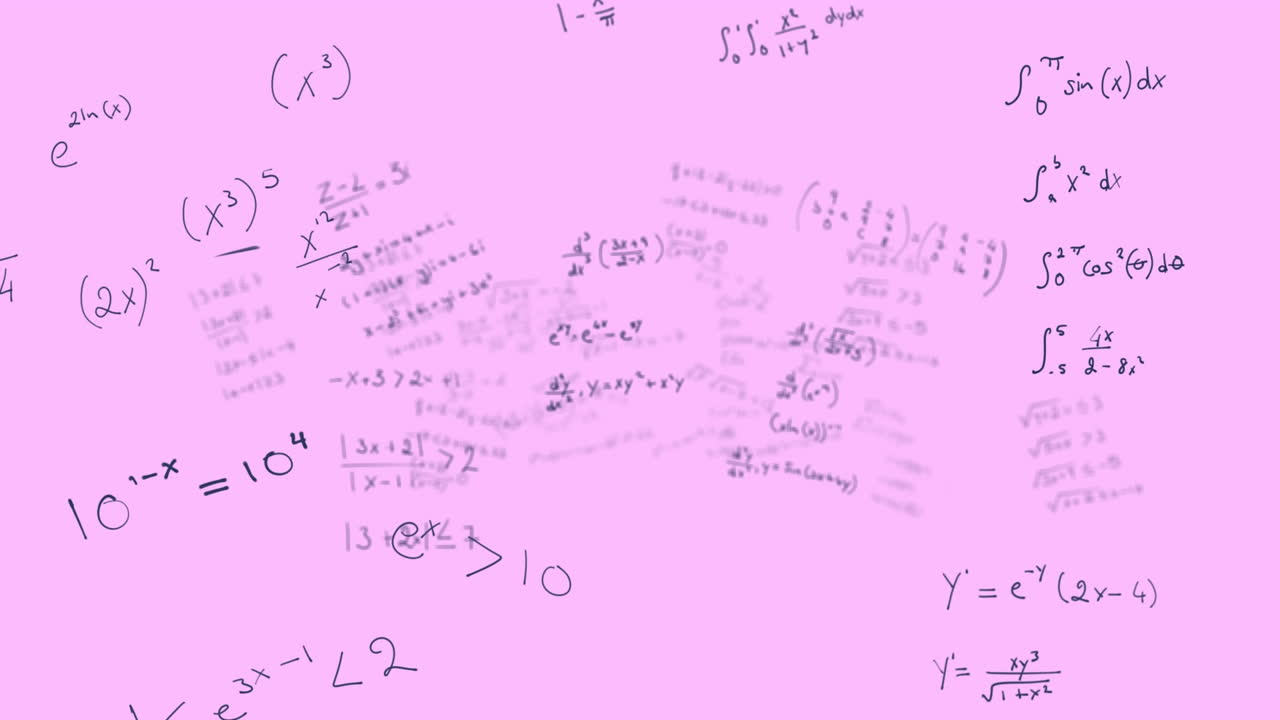 ecuaciones matemáticas que se mueven contra un fondo rosa
