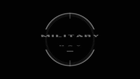 animation text military day on black military background with aim