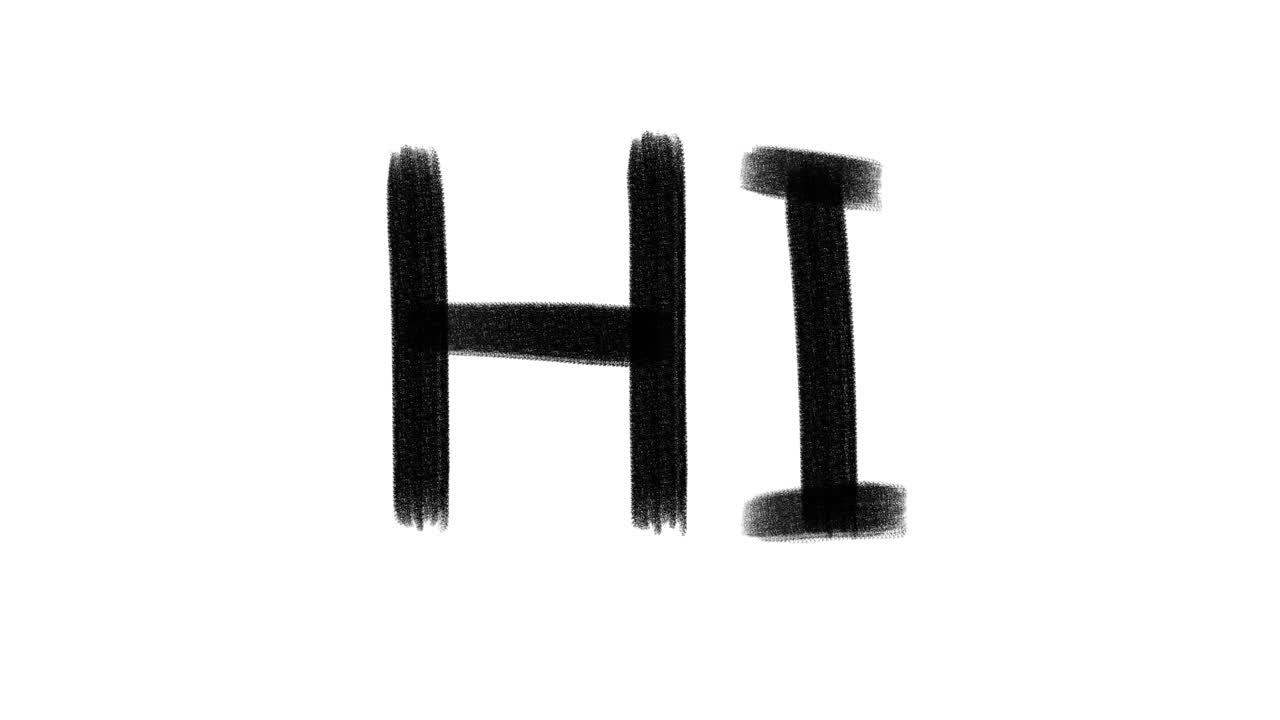 Hand drawn animated wiggle word Hi. Charcoal texture text.