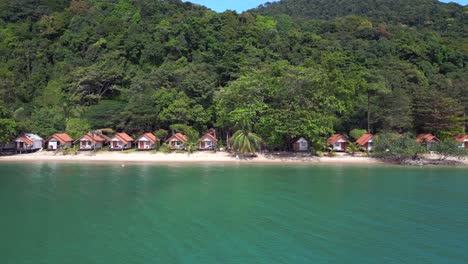 best aerial view flight cabins huts on jungle white sandy beach island koh chang thailand 2022