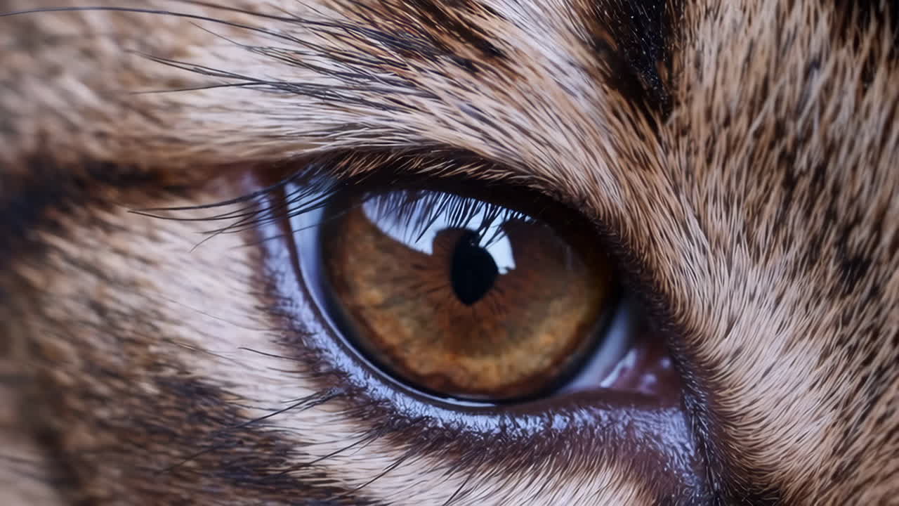 Close-up of a Cat's Eye with Detailed Fur and Iris