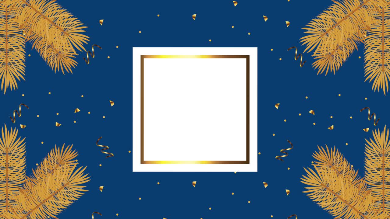 feliz año nuevo animación con marco cuadrado dorado