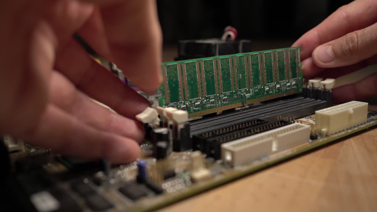 Technician Repairs and installs Computer Ram Memory