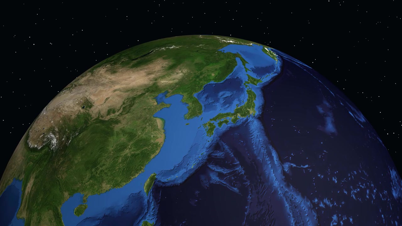 Animasi rotasi dan zoom Bumi 3D menunjukkan lokasi Ulsan, Korea Selatan dengan overlay data populasi