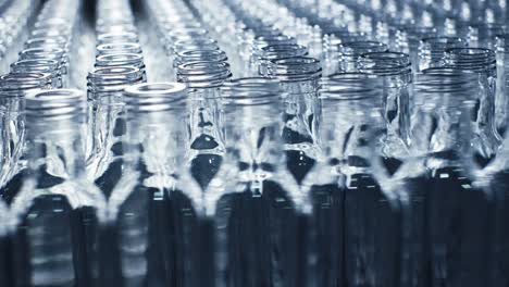 botellas vacías en una línea en fábrica