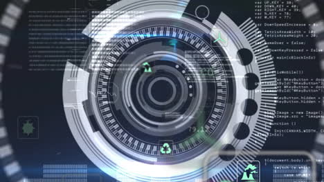 futuristic circular interface with coding and data processing animation