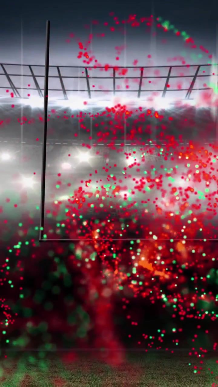 Animation of colorful spots over stadium