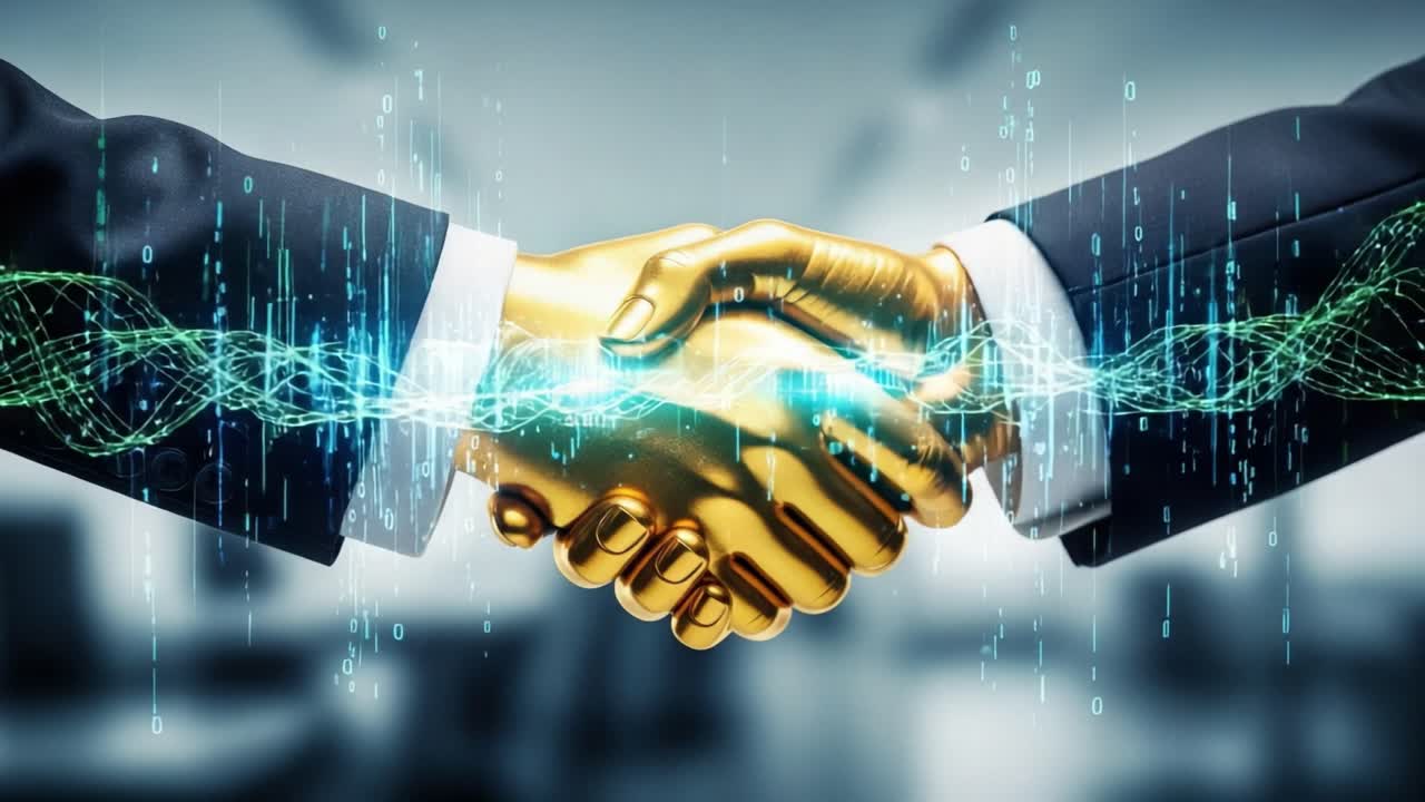 A Golden Handshake: Symbolizing Trust and Collaboration in the Digital Age Through Innovative Visuals of Connection and Partnership