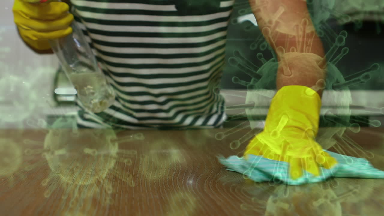 células de covid-19 que se mueven contra las manos limpieza y uso de rociadores