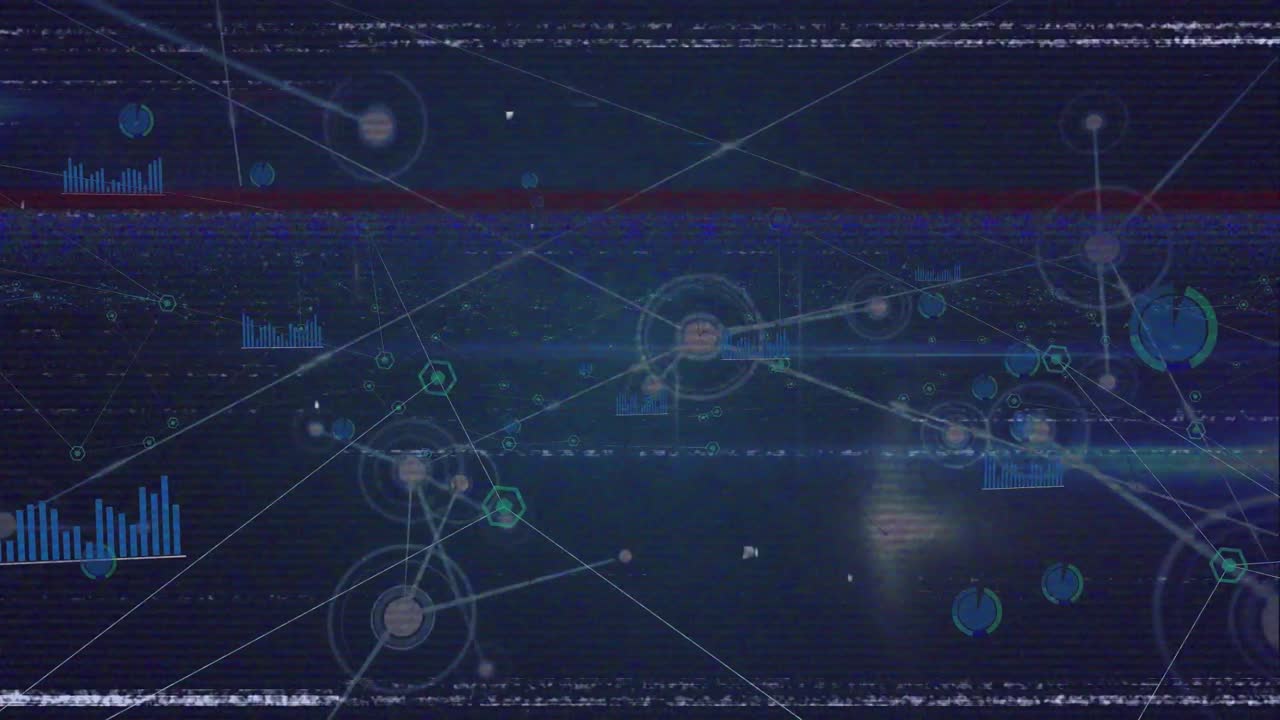 Animation of network of connections with icons over data processing