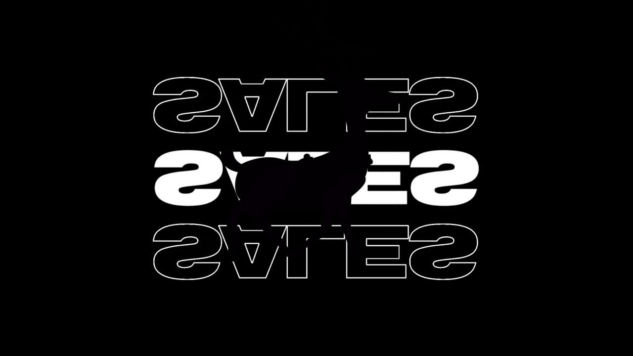 Animation of sales texts over black background